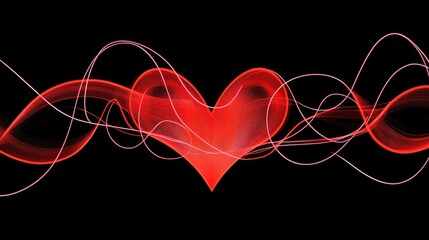 Poster - Abstract glowing red heartbeat forming rhythmic patterns on a black canvas, representing life and energy.