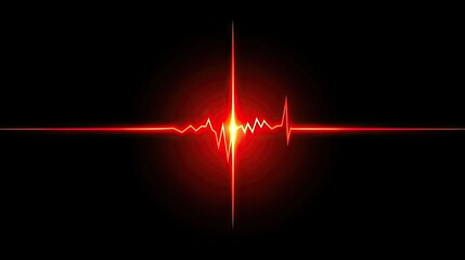 Poster - Abstract glowing red heartbeat line forming a pulse pattern on a sleek black background, creating a striking visual.