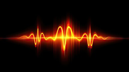 Poster - Abstract glowing red heartbeat line forming a pulse pattern on a sleek black background, creating a striking visual.