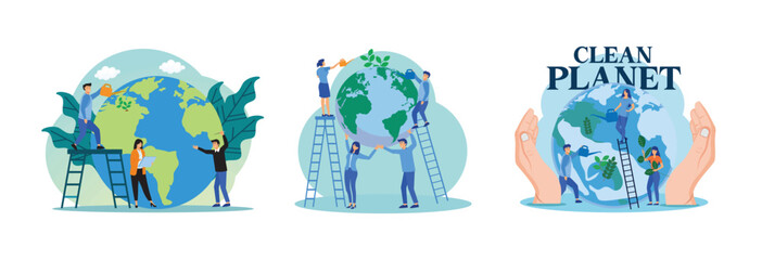  Sustainable Development Concept. Earth Day. Saving planet. Set flat vector modern illustration