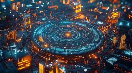 Poster - Futuristic Cityscape Digital Interface Central Hub