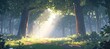 © Rabia - Sunlight streaming through fog in serene pine forest at dawn