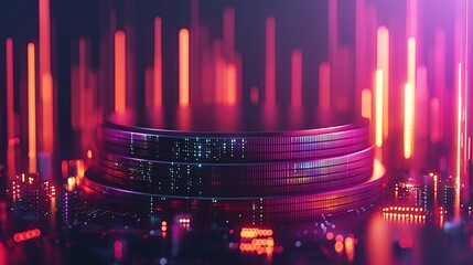 Aufkleber - Abstract Digital Platform Illuminated With Neon Lights