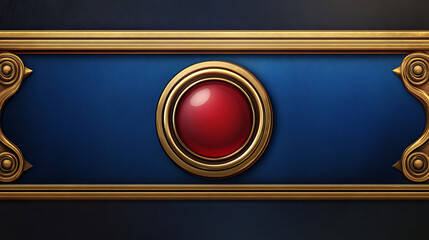 Poster - Medieval ui game sprite button with gold border cartoon design. Isolated long golden royal gui vector rpg element for shooter animation. Menu horizontal panel assets for app in red and blue.