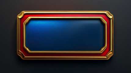 Poster - Medieval ui game sprite button with gold border cartoon design. Isolated long golden royal gui vector rpg element for shooter animation. Menu horizontal panel assets for app in red and blue.