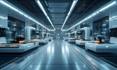 Poster - Futuristic industrial facility with robotic systems and automated machinery.