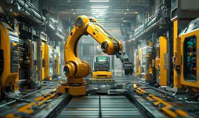 Poster - A robotic arm in a high-tech industrial setting, showcasing automation and manufacturing.