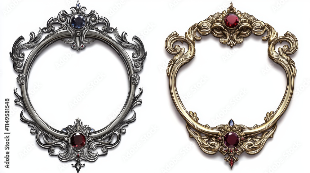 Empty gold and silver frames in medieval style for rpg game ui design ...