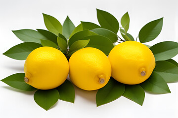 Wall Mural - Set of lemons and leaves, isolated on white background