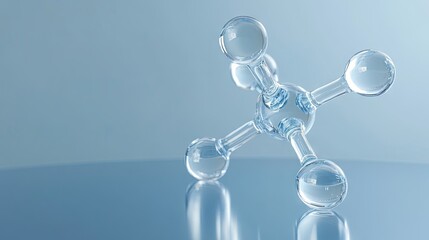 Poster - Futuristic glass molecule banner with light reflections, symbolizing innovative molecular research and scientific discovery.