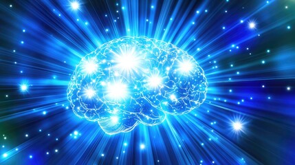 Poster - Human brain radiating light connections, emphasizing the intricate web of neural networks.