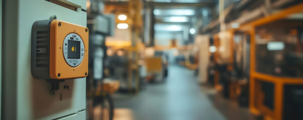 Poster - Industrial setting with machinery and a control panel in a warehouse environment.