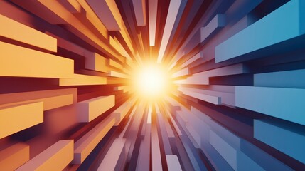 Poster - Abstract Burst of Light with Colorful Geometric Shapes and Depth