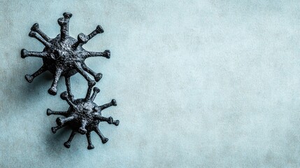 Poster - Microscopic viruses in shades of blue, detailed and magnified on a banner-style background with room for text.