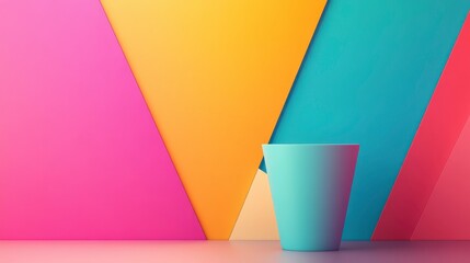 Poster - Vibrant Colorful Geometry with a Simple Blue Pot in Front
