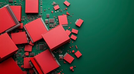 Poster - Red Electronic Components on Circuit Board Background for Technology