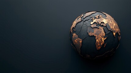 Poster - Cracked Earth Globe with Metallic Texture on Dark Background