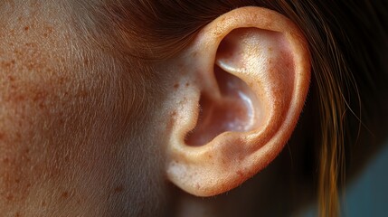 Close-Up of Human Ear with Freckles and Light Hair Texture