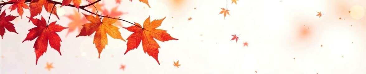 isolated autumn red orange maple leaf on white with subtle gradient, autumn colors, foliage, branch