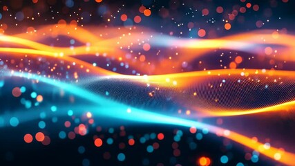 Wall Mural - Abstract Colorful Light Waves with Glittering Particles and Depth