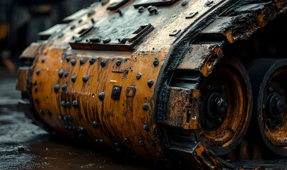Poster - Close-up of a weathered industrial machine component, showcasing its rugged texture and design.