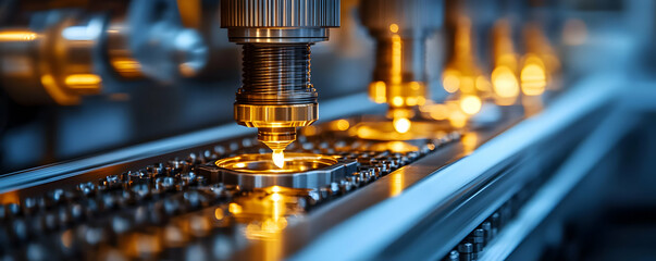 Poster - Industrial machinery working on precision components in a manufacturing setting.