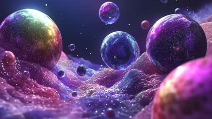 Wall Mural - Colorful Abstract Spheres Floating in Dreamy Cosmic Environment