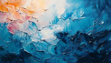 Poster - Radiant oil painting texture with a mix of warm and cool tones, dynamic strokes, and textured canvas depth