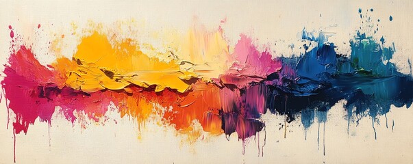 Poster - Textured abstract oil painting featuring vivid splashes of color, sweeping strokes, and visible canvas fibers