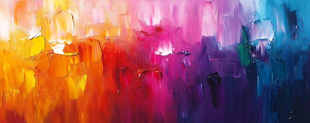 Poster - Textured abstract oil painting featuring vivid splashes of color, sweeping strokes, and visible canvas fibers