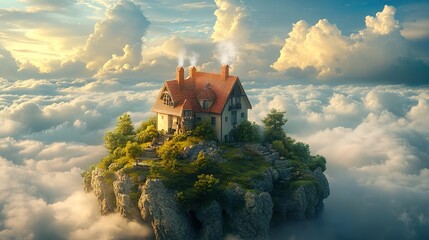 Canvas Print - Dreamy House on a Cloud Island: A Fantasy Landscape