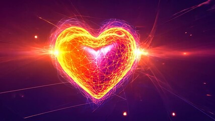Wall Mural - Glowing Electric Heart in Vibrant Colors on Dark Background