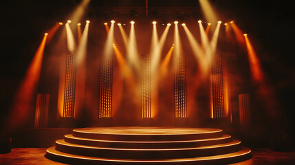 Poster - Dramatic stage setup with warm lighting and circular platform for performances. 