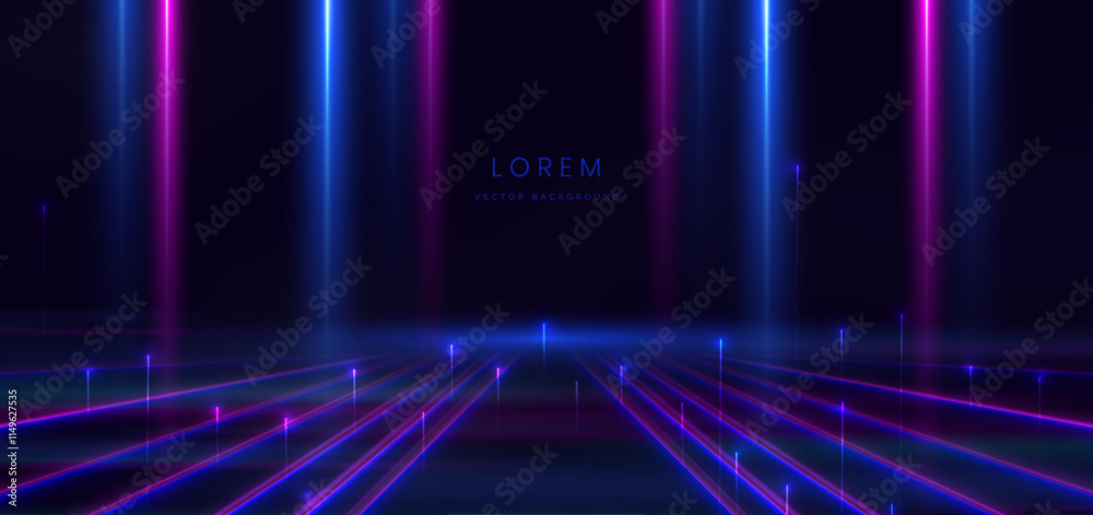 Abstract technology futuristic blue and pink light ray on dark blue ...