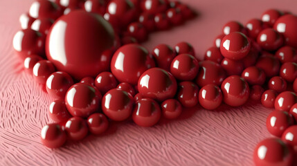 Poster - A close-up view of shiny red spheres clustered on a textured surface.