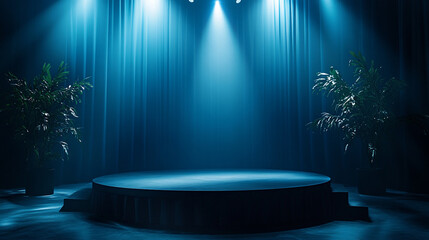 Poster - Stunning stage setup with dramatic lighting and greenery for performances. 