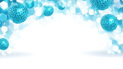 Poster - Scientific illustration of floating blue virus particles, with plenty of negative space for text or graphics.
