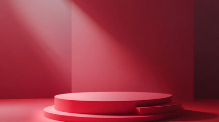 Poster - Vibrant red stage setup with dramatic lighting for an artistic presentation. 