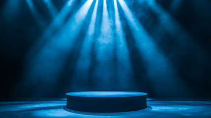 Poster - Spotlight shines on empty stage ready for a performance in blue lighting. 
