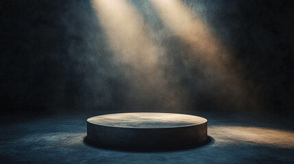 Poster - Dramatic circular stage illuminated by soft spotlights in a dimly lit atmosphere. 