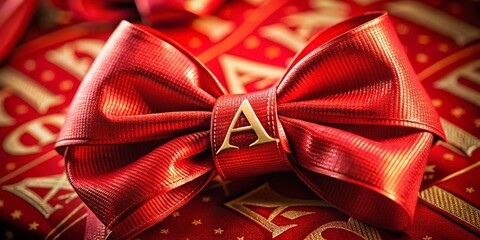 Red Bow with Nested Bow, Letter A, Detailed Close-up