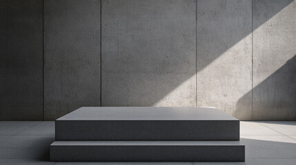 Poster - Minimalist concrete platform illuminated by natural light in simple indoor space. 