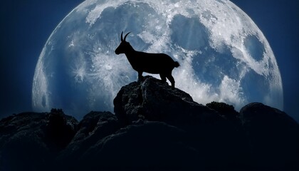  silhouette of mountain goat seen on cliff during full moon