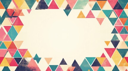 Poster - Vibrant Triangle Pattern Border, a lively geometric design featuring colorful triangles surrounding a crisp white center, perfect for creative projects
