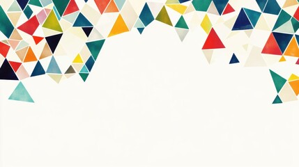 Poster - Vibrant Triangle Border Design, features a colorful geometric pattern framing a clean white center, perfect for modern visuals and presentations