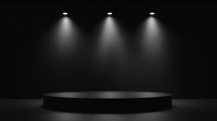 Poster - Spotlit minimalist stage ready for performance in dark setting. 