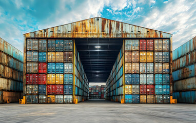 Poster - A large warehouse filled with colorful shipping containers, showcasing industrial storage.