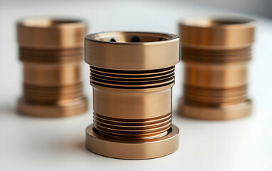 Poster - Three metallic cylindrical objects with grooves, likely used for mechanical or industrial purposes.