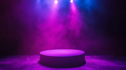 Poster - Stage with colorful lighting and fog at a performance venue. 
