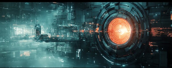 Poster - A digital IT security concept, featuring a combination of locks, encrypted data, and futuristic elements representing cybersecurity in a networked world